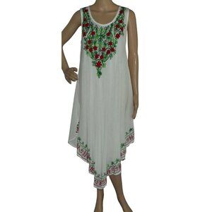 California Woman Dress Free One Size embroidered long midi sleeveless v-neck OS